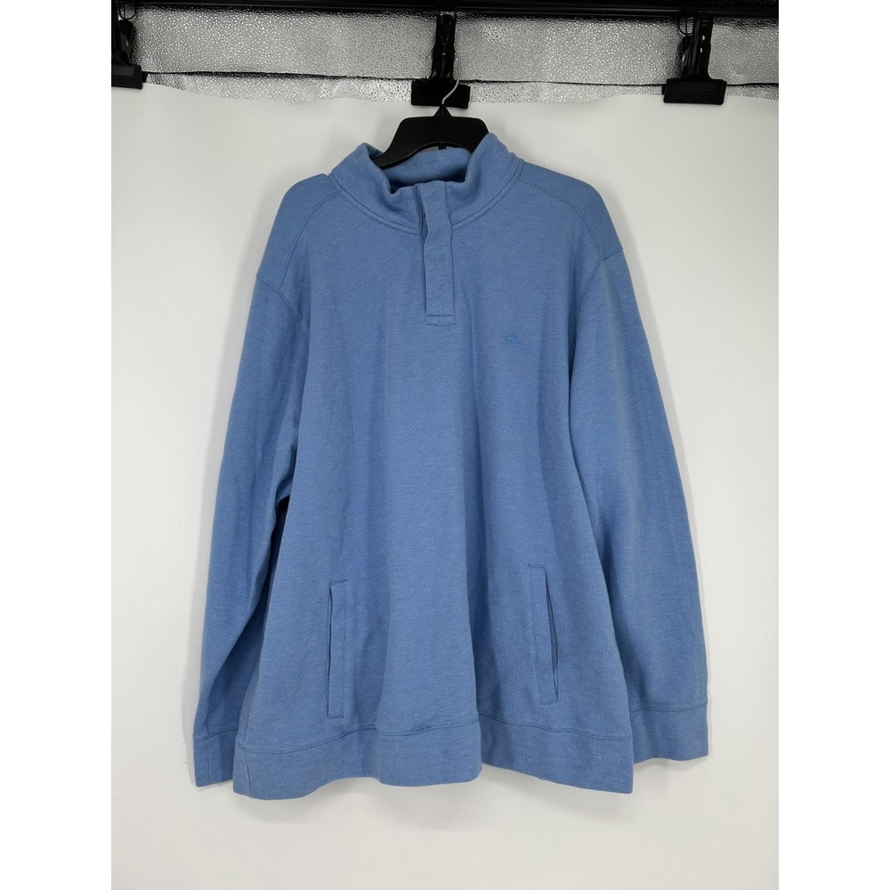 Tommy Bahama Sweater Mens 3XL Light Blue Knit Pullover Mock Neck Quarter 1/4 Zip